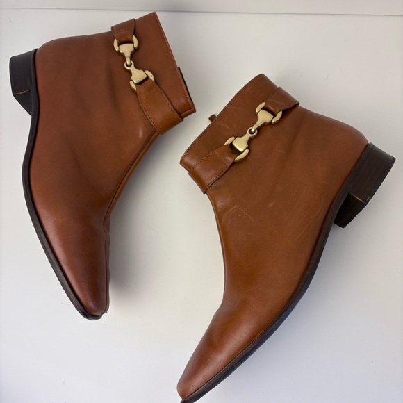 Talbots Brown Leather Ankle Boots with Gold Buckle Accent - Picture 4 of 8